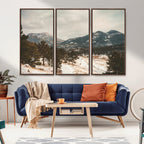 Mountain Landscape Wall Art Canvas Print, Framed Snowy Peaks Alpine Winter