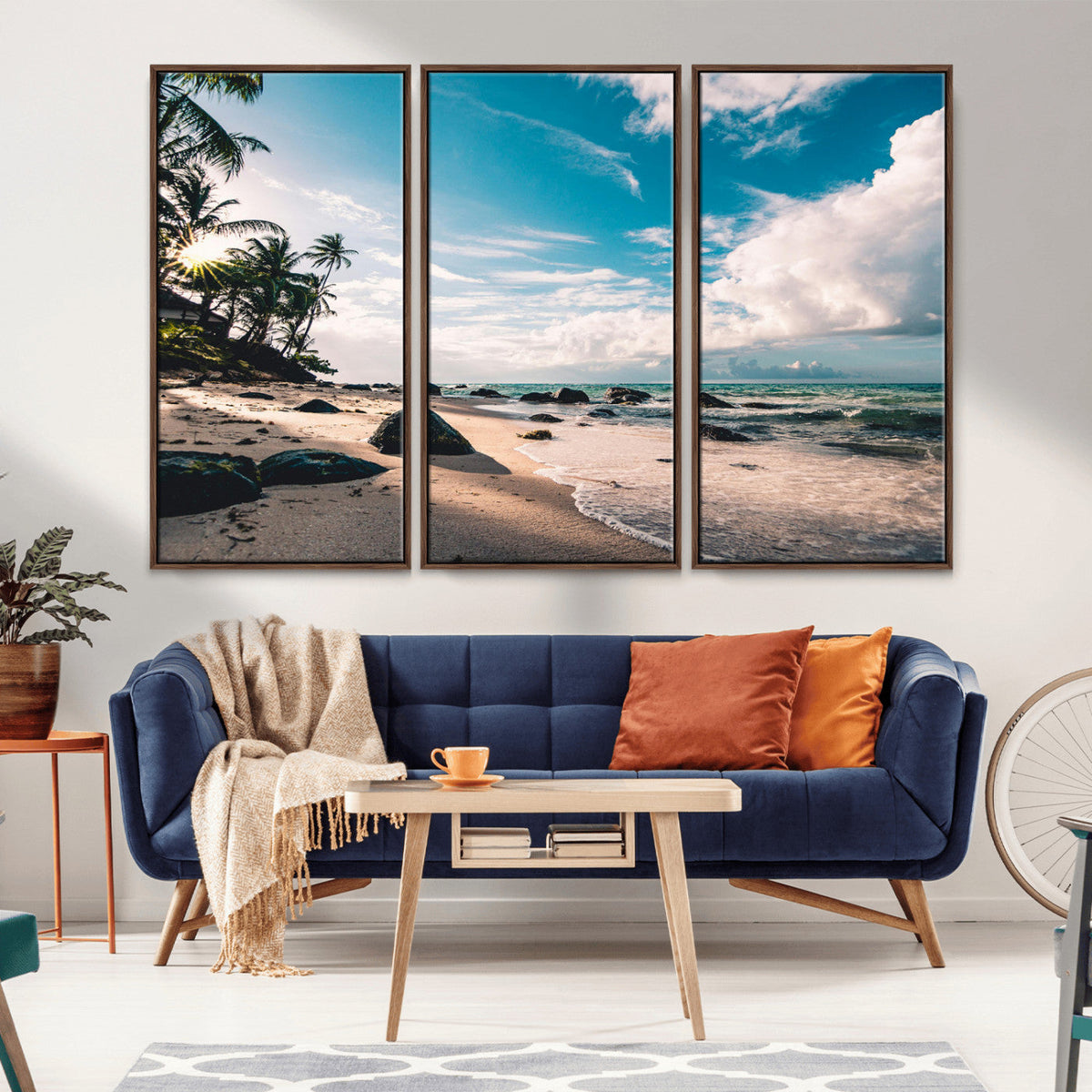 Tropical Beach Wall Art Canvas Print, Framed Ocean Waves Relaxing Seascape