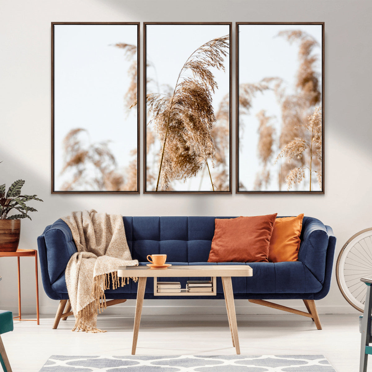Pampas Grass Wall Art Canvas Print, Framed Neutral Tones Minimalist Boho