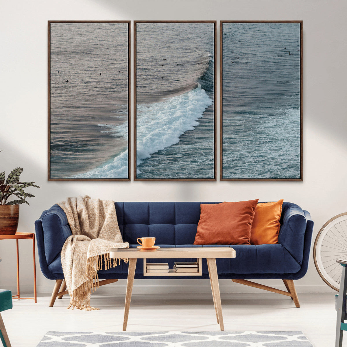 Ocean Waves Wall Art Canvas Print, Framed Coastal Serenity Surf Scene