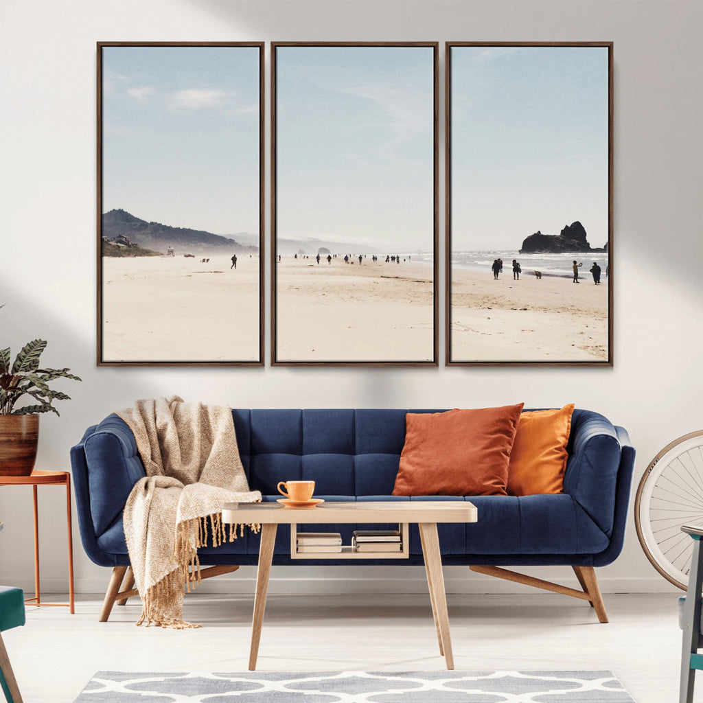Minimalist Beach Wall Art Canvas Print, Framed Coastal Serenity Soft Sand