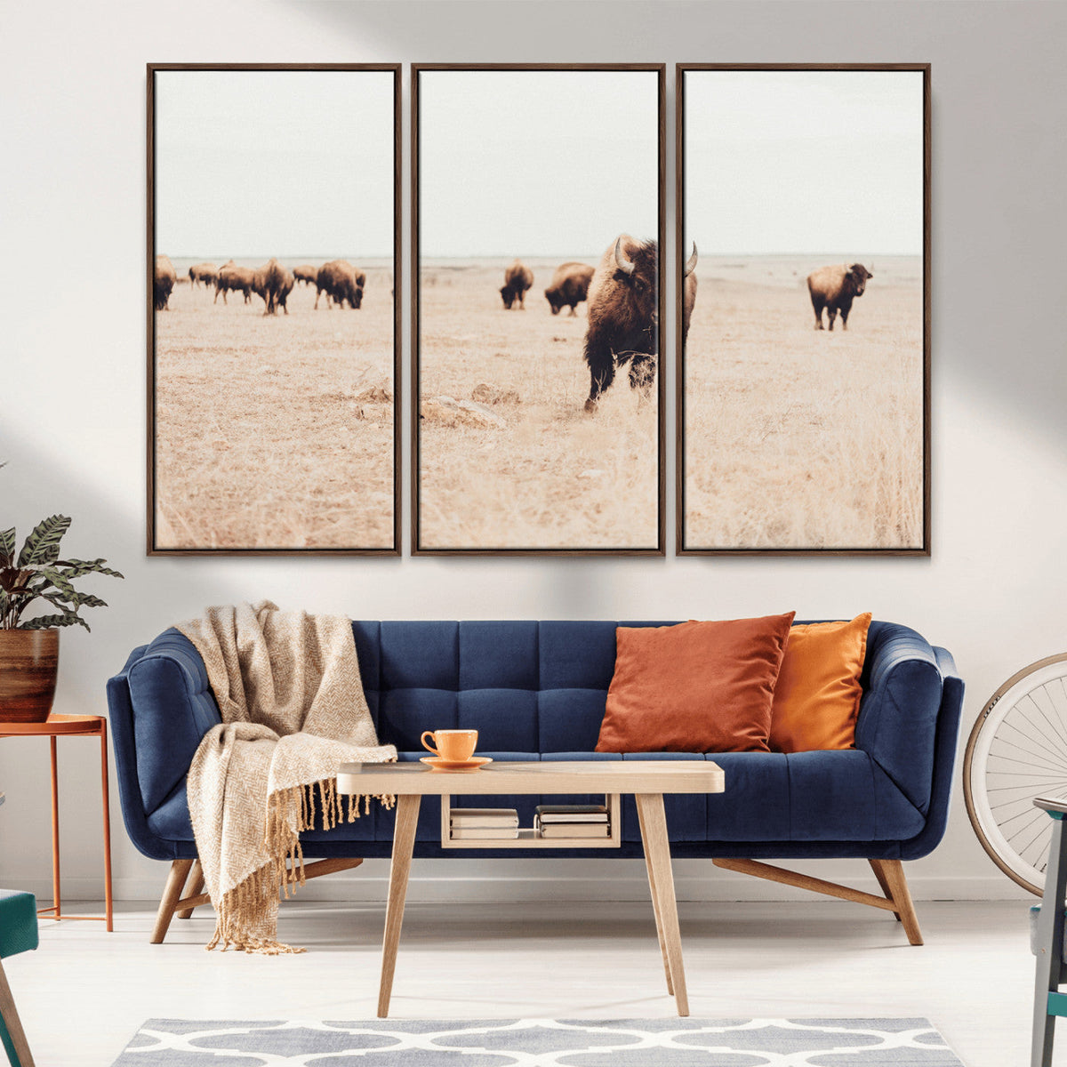 Bison Herd Wall Art Canvas Print, Framed Western Prairie Serenity