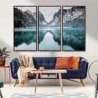 Mountain Lake Wall Art Canvas Print, Framed Toblacher See Winter Wonderland