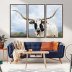 Texas Longhorn Wall Art Canvas Print, Framed Western Rustic Farmhouse
