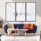 Ski Lift Wall Art Canvas Print, Framed Snowy Landscape Art, Alpine Adventure Nordic Minimalist Decor