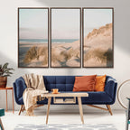 Beach Landscape Wall Art Canvas Print, Framed Sand Dune Photography, Minimalist Seascape Coastal Decor