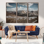 Mountain Landscape Wall Art Canvas Print, Framed Snowy Peaks Art, Rugged Highlands Rustic Adventure Decor