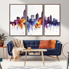 Atlanta Skyline Wall Art Canvas Print, Framed Colorful Watercolor Cityscape
