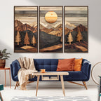 Wooden Mountain Layers Art | Rustic Pine Tree Landscape