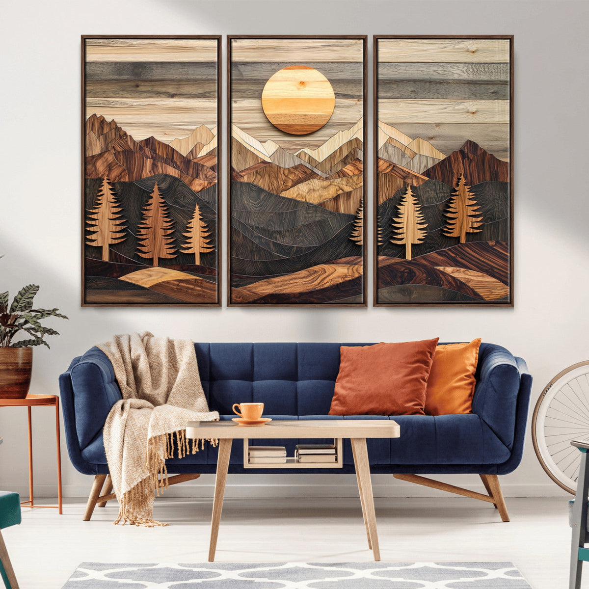 Wooden Mountain Layers Art | Rustic Pine Tree Landscape