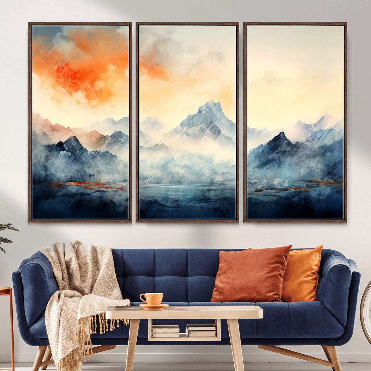 Warm Clouds Abstract Mountain Wall Art, Modern Landscape Canvas Print