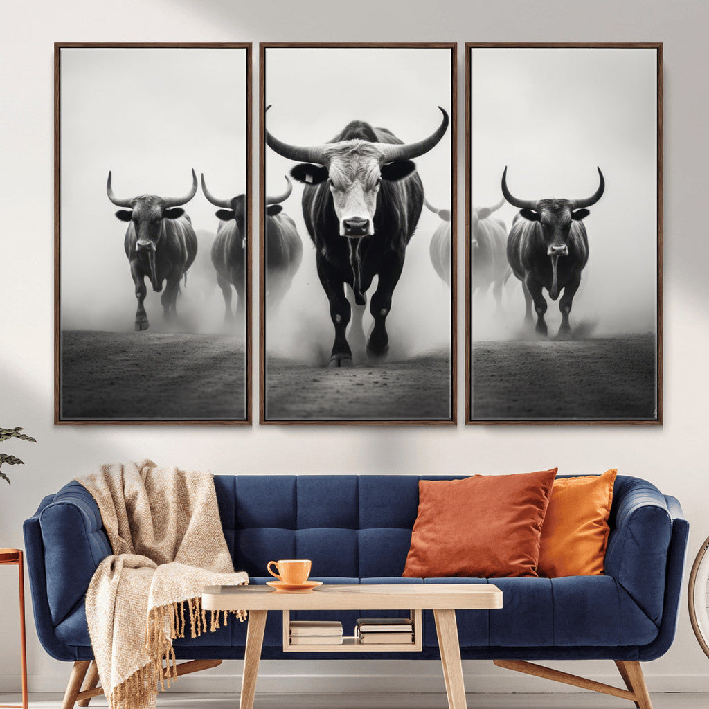 Texas Longhorn Wall Art Canvas Print, Framed Speckled Cow