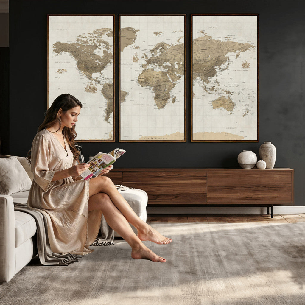 Detailed World Map Wall Art Canvas Print
