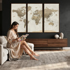 Detailed World Map Wall Art Canvas Print