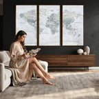 Push Pin World Map Canvas Print - Detailed Vintage World Map