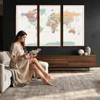 Pastel Colors World Map Wall Art Canvas Print