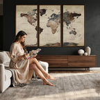 World Map Canvas Print, Detailed Map of the World, Adventure Gift for Couples and Anniversaries