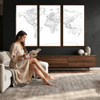 World Map Canvas Print, Framed Modern Detailed Map of the World for Home or Office
