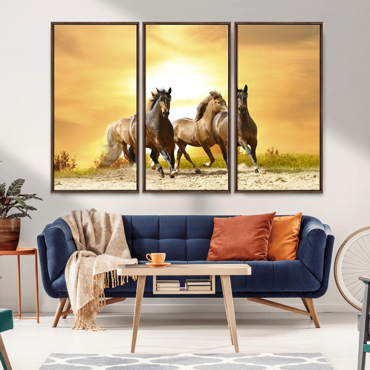 Wild Horses Wall Art Canvas Print, Framed Galloping Herd