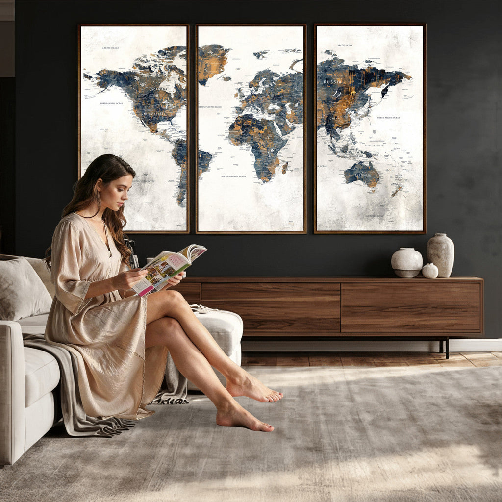 World Map Wall Art Canvas Print for Office Wall Decor