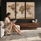World Map Canvas Wall Art Print, Detailed Global Map Artwork