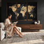 World Map Canvas Wall Art with Famous Landmarks | Framed Travel Map