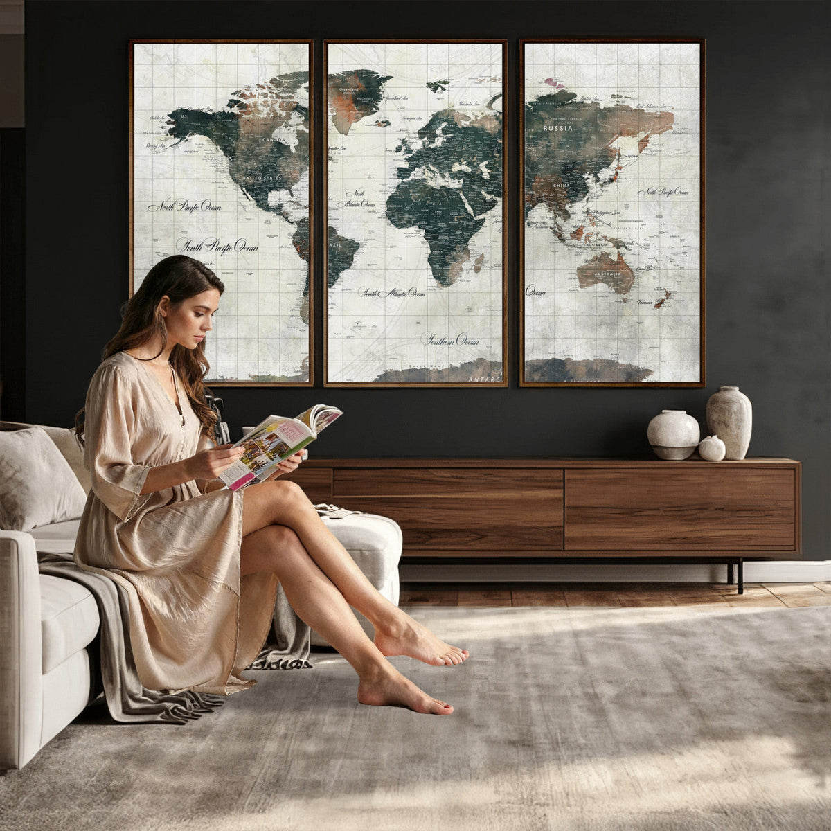 World Map Canvas Print | Framed Travel Map Wall Art for Couples