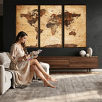 Modern Red and Gray World Map Canvas Print | Framed Wall Art