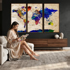 Watercolor World Map Canvas Print | Framed Wall Art for Couples