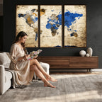 World Map Canvas Print | Colorful Abstract Travel Map, Framed Wall Art