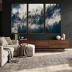 Foggy Mountain Forest Canvas Print, Misty Pine Trees Nature Wall Art