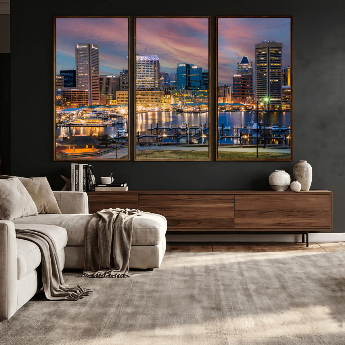 Baltimore Skyline Wall Art Canvas Print, Baltimore Downtown Night Cityscape