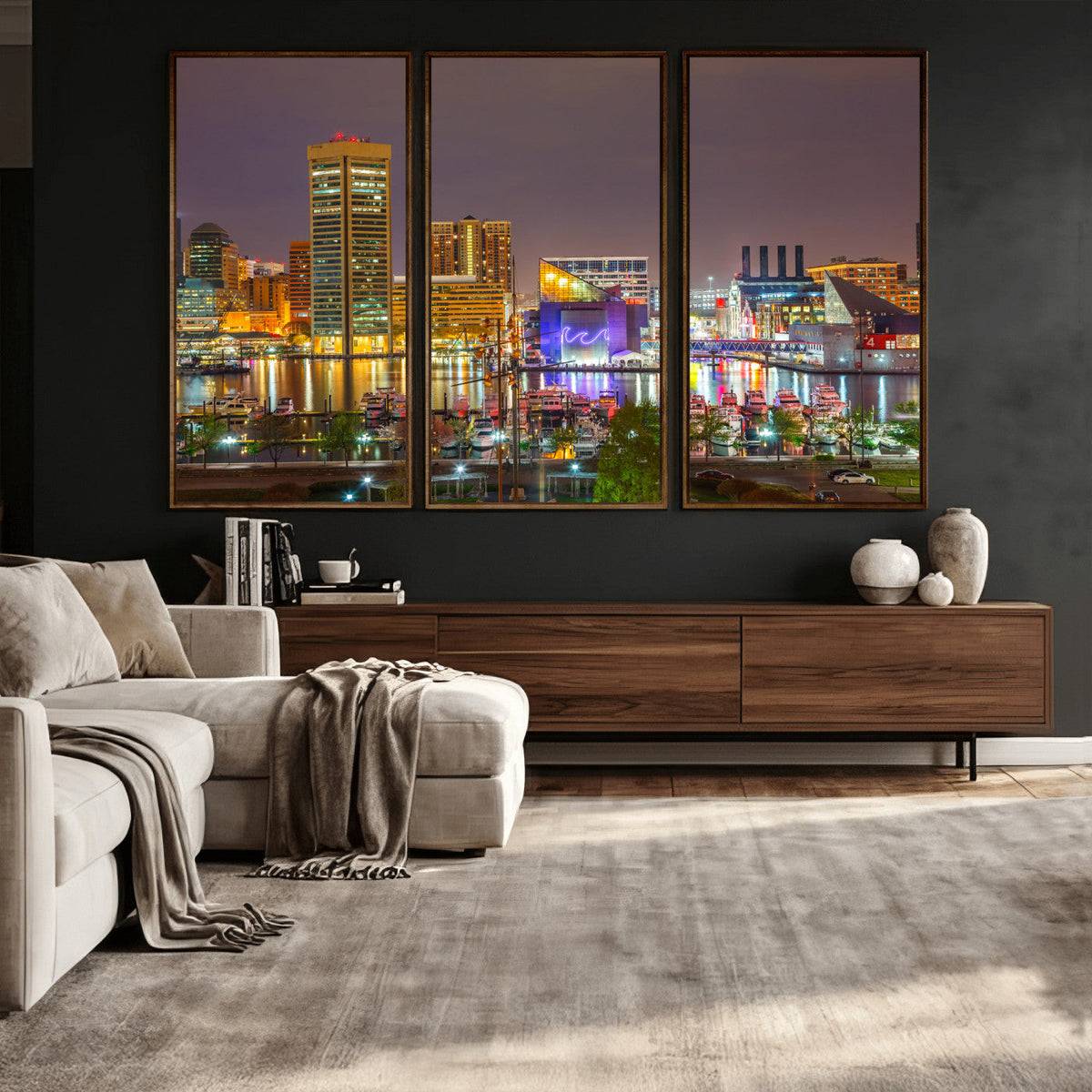 Baltimore Skyline Wall Art Canvas Print, Baltimore Downtown Night Cityscape