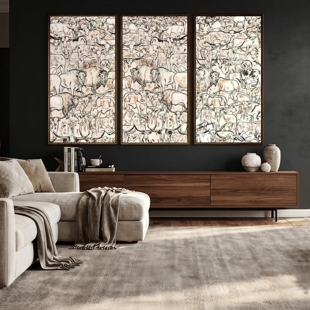 Abstract Bison Wall Art Canvas Print, Abstract Animal Art for Cabin Decor