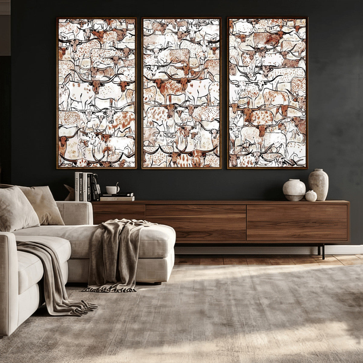 Abstract Longhorn Herd Wall Art Canvas Print