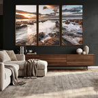Rocky Coast Ocean Sunset Wall Art Canvas Print, Dramatic Seascape Nature Decor