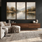 Neutral Abstract River Landscape Wall Art Canvas Print