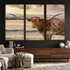 Texas Longhorn Wall Art Canvas Print, Western Ranch Bull Photography