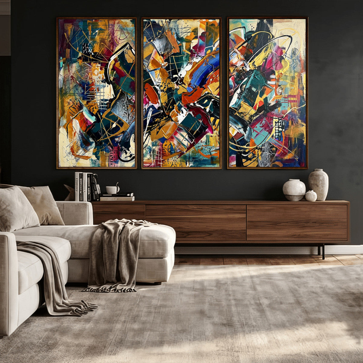 Geometric Abstract Wall Art Canvas Print, Orange Blue