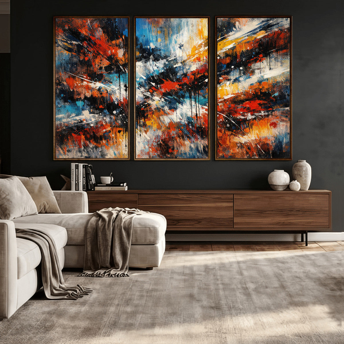Lyrical Abstract Wall Art Canvas Print, Orange Blue Abstract