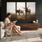 Texas Longhorn Canvas Wall Art Western Bull Desert, Rustic Farmhouse Wall Decor