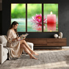 Zen Lotus Candle Canvas Wall Art, Pink Spa Meditation Decor