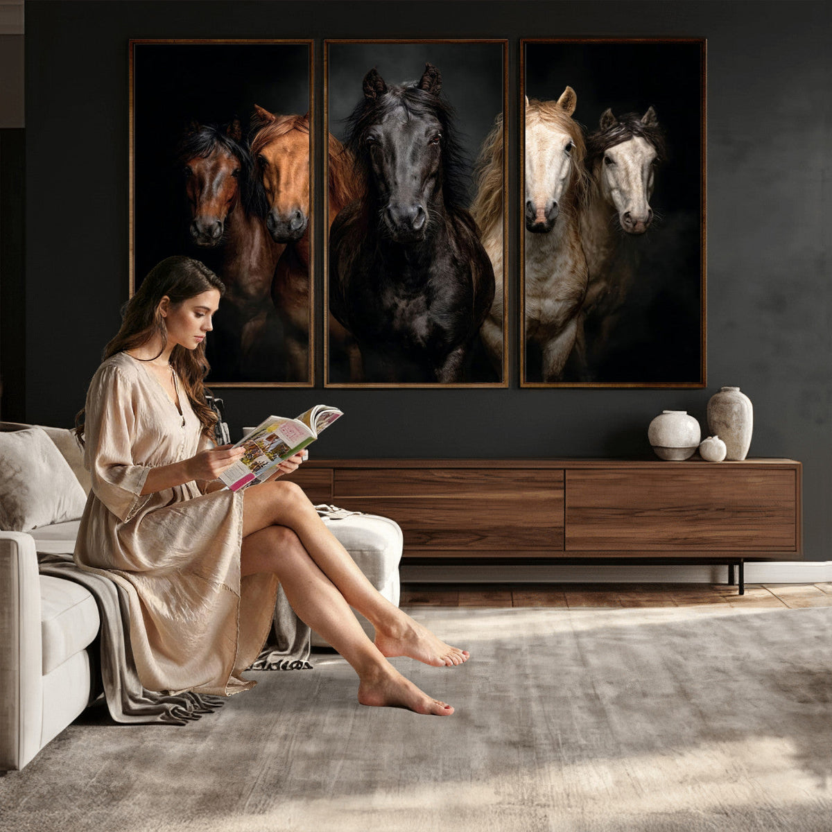Horse Wall Art Canvas Print, Wild Horses Portrait Photography, Rustic Ranch Decor