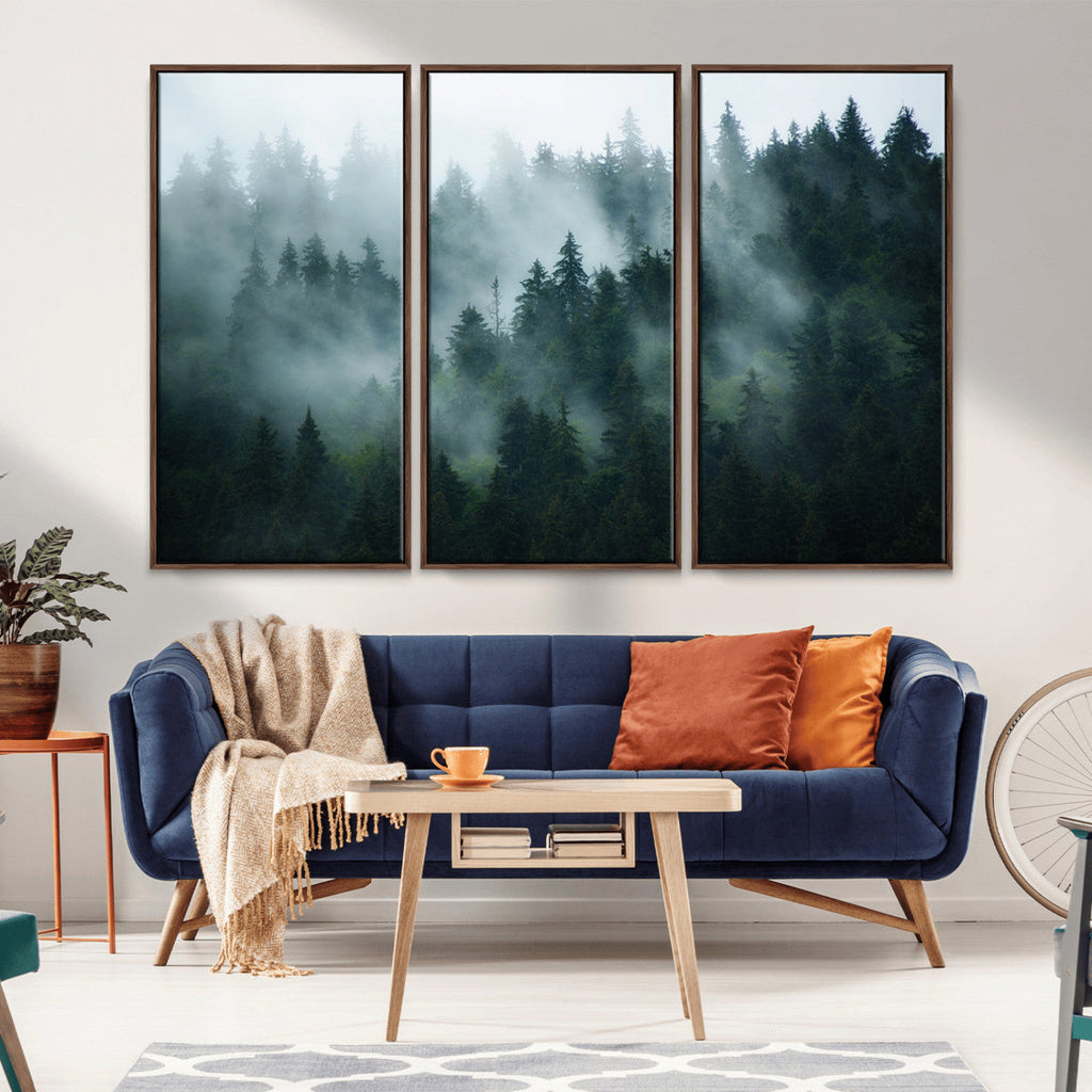 Misty Forest Wall Art | Serene Green Landscape Canvas Print