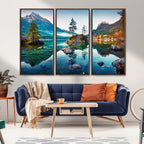 Crystal Clear Lake Wall Art | Mountains Wall Art Canvas | 3 Panel Landscape