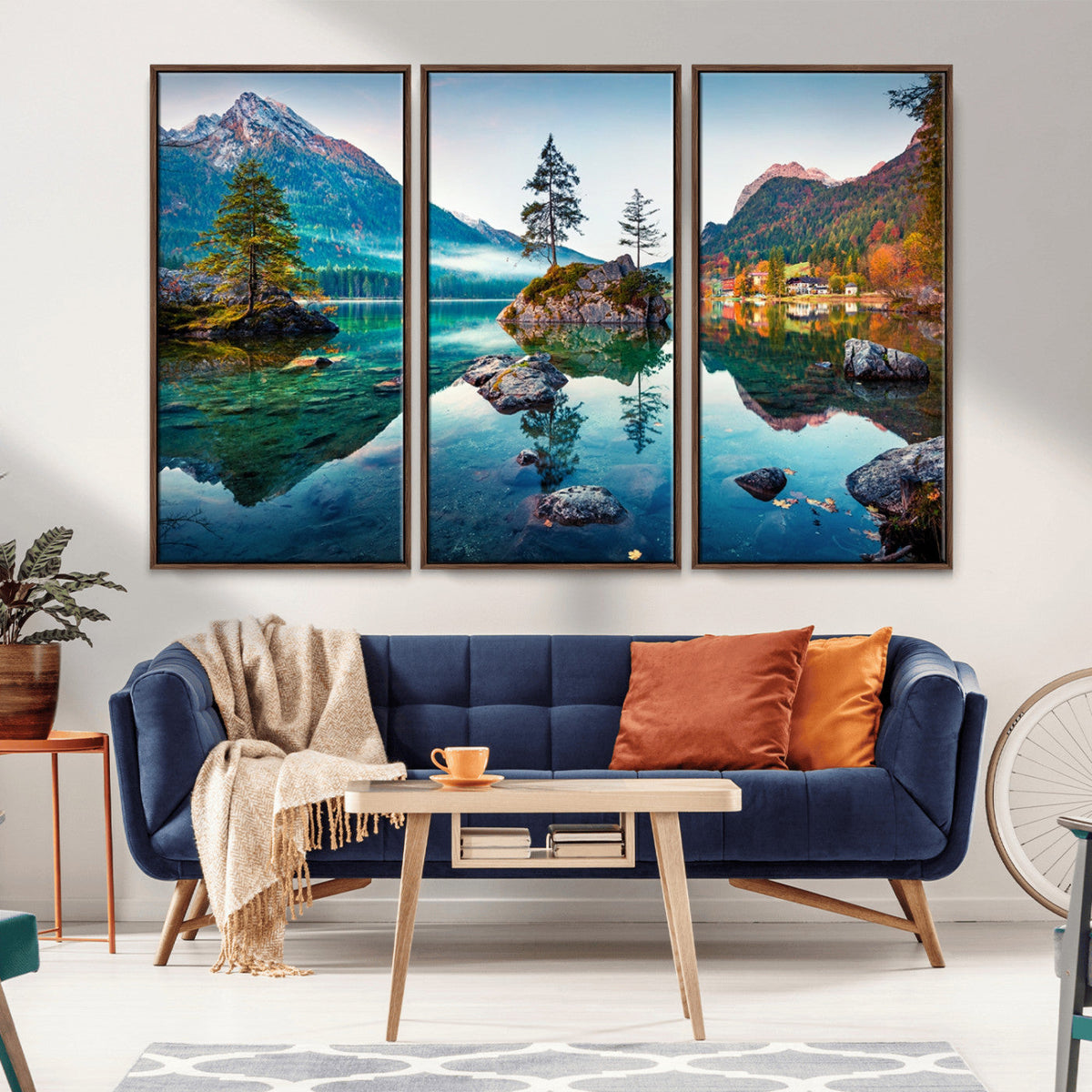 Crystal Clear Lake Wall Art | Mountains Wall Art Canvas | 3 Panel Landscape