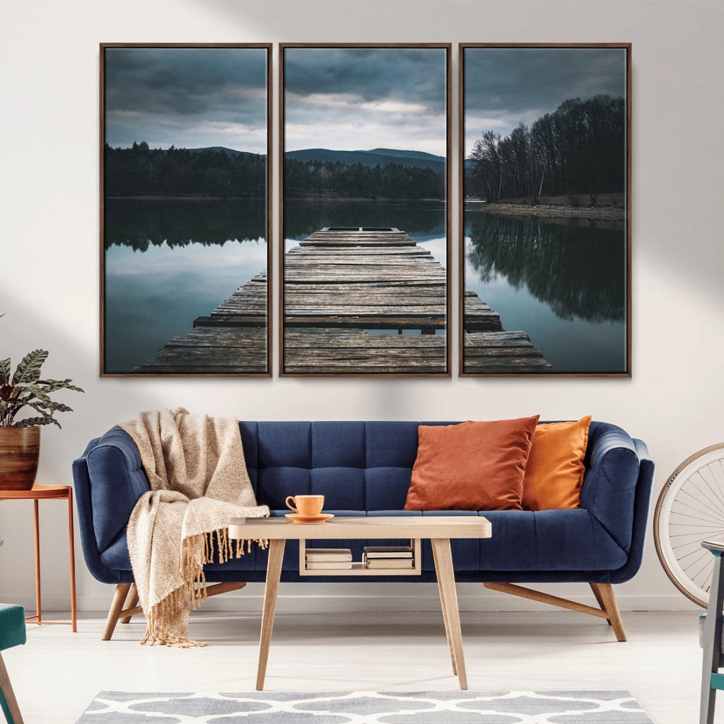 Wooden Bridge Near Lake Wall Art Canvas Print