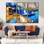 Blue Orange Marble Fluid Effect Canvas Wall Art Print
