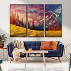 Mountain and Daylight Red Sunset Wall Art Canvas Print