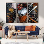 Spices and Seasonings Canvas Wall Art | Colorful Triptych Kitchen Decor